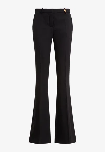 Versace Icons Embellished Wool-blend Flared Pants In Black
