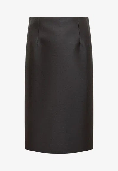 Versace Pencil Wool Silk Midi Skirt In Black