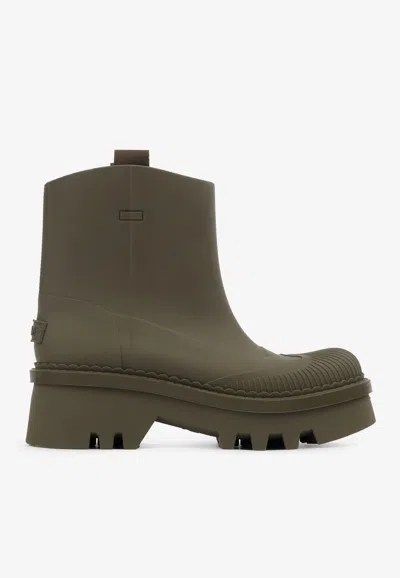 Chloé Elegant Grape Leaf Rain Boots With 5.5 Cm Heel In Khaki