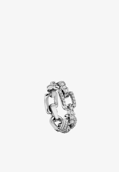 Eéra Reine Diamond Chain Ring In 18-karat White Gold In Silver