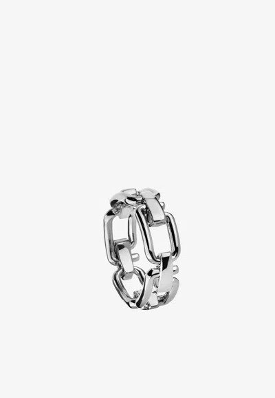 Eéra Reine Chain Ring In 18-karat White Gold In Silver