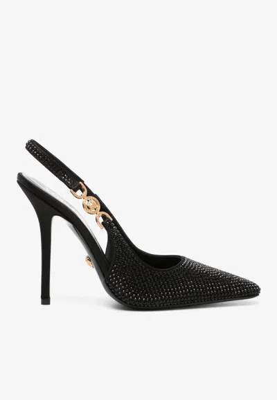 Versace Black Leather High Heel Pumps In Black