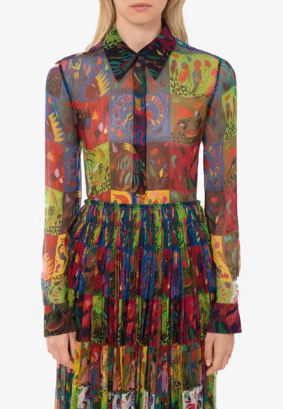 Chloé Silk Blouse With Printed Collar And Cuffs In Multicolor