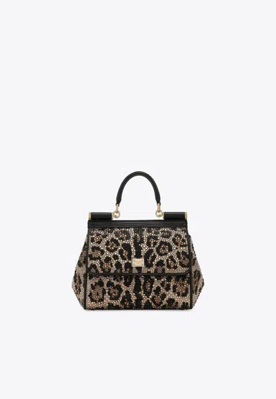 Dolce & Gabbana Medium Sicily Leopard Print Crossbody Bag In Brown