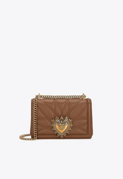 Dolce & Gabbana Medium Devotion Quilted Leather Crossbody Bag In Beige