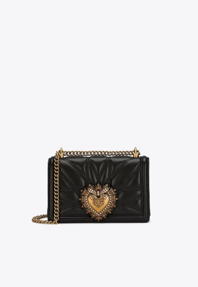Dolce & Gabbana Medium Devotion Quilted Leather Crossbody Bag In Black