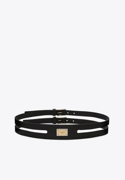 Dolce & Gabbana Logo-plaque Double-strap Belt In Black