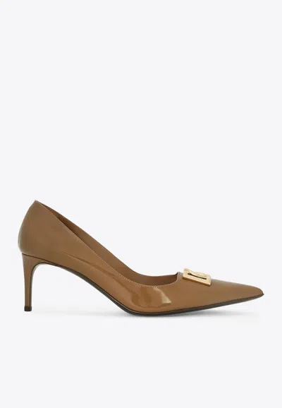 Dolce & Gabbana 65mm Logo-plaque Leather Pumps In Brown