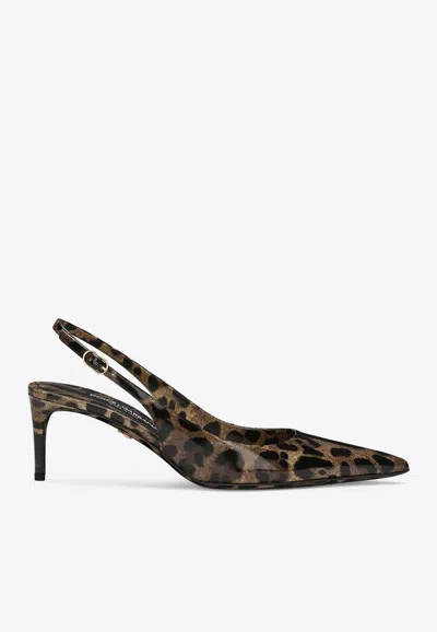 Dolce & Gabbana Luxurious Leopard Printed Slingback Pumps For Women In Brown