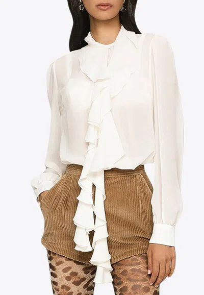 Dolce & Gabbana Georgette Ruffled Blouse In White