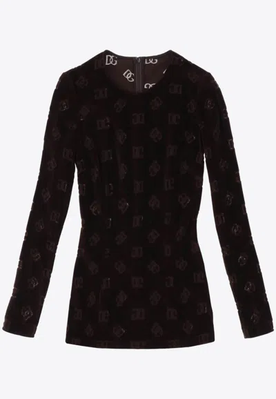 Dolce & Gabbana Logo Monogram Long-sleeved T-shirt In Brown