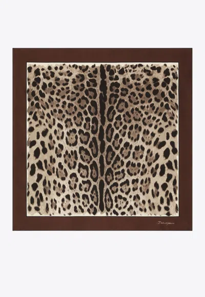Dolce & Gabbana Leopard Print Silk Twill Scarf In Brown