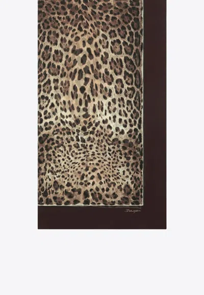 Dolce & Gabbana Leopard-print Silk Scarf In Brown