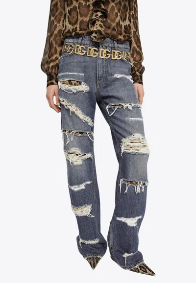 Dolce & Gabbana Loose-fit Jeans With Ripped Details In Blue