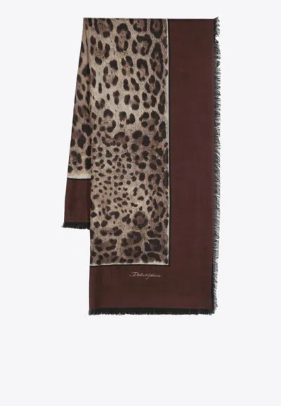 Dolce & Gabbana Leopard-print Cashmere-blend Scarf In Brown