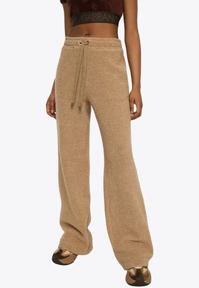 Dolce & Gabbana Wool Jersey Track Pants In Beige