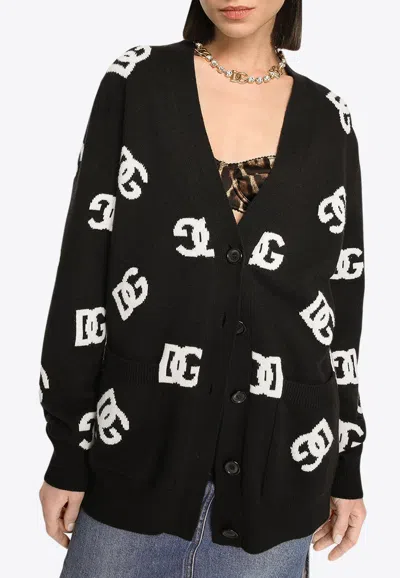 Dolce & Gabbana Dg Monogram Cardigan In Dark Brown