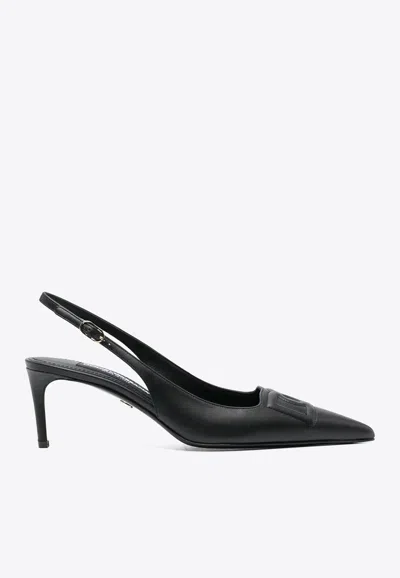 Dolce & Gabbana Lolo 60 Dg Logo Slingback Pumps In Calf Leather In Black