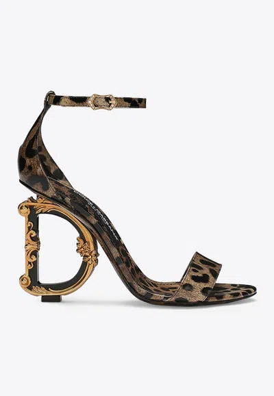 Dolce & Gabbana Keira 105 Leopard Print Leather Dg Baroque Sandals In Brown