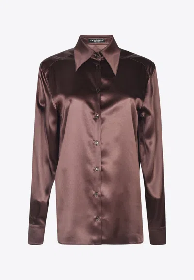 Dolce & Gabbana Women's Button-front Silk Blouse In Brown