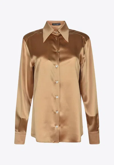 Dolce & Gabbana Satin-finish Silk Shirt In Champagne