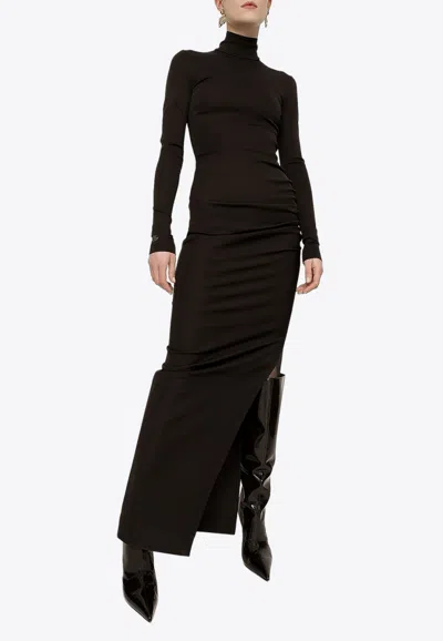 Dolce & Gabbana Black Stretch Turtleneck Sheath Midi Dress In Black