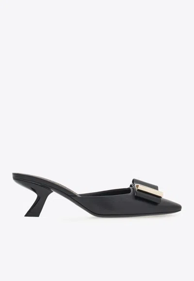 Ferragamo Lycia 55 Double Bow Mules In Black