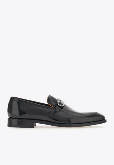 Ferragamo Finley Gancini Leather Loafers In Black