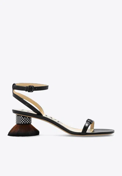 Loewe Petal Brush Crystal-embellished Leather Sandals In Black
