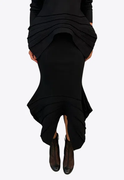 Dawei Wool Asymmetric Midi Skirt In Black