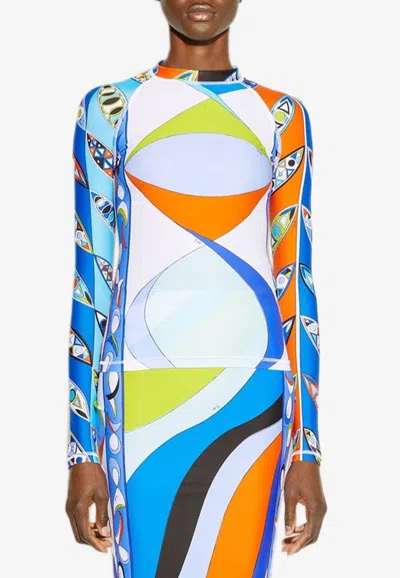 Pucci Abstract-print Long-sleeved Top In Multicolor
