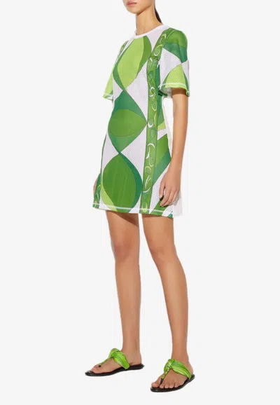 Pucci Graphic-print Short-sleeve Minidress In Green