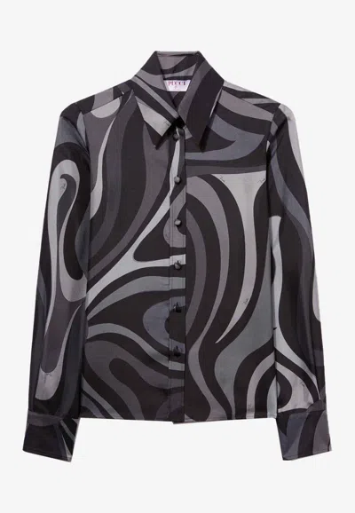 Pucci Marmo Print Long-sleeved Shirt In Black