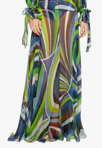 Pucci Iride High Rise Silk Chiffon Maxi Skirt In Multicolor