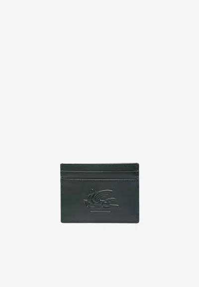 Etro Logo Embossed Leather Cardholder In Black
