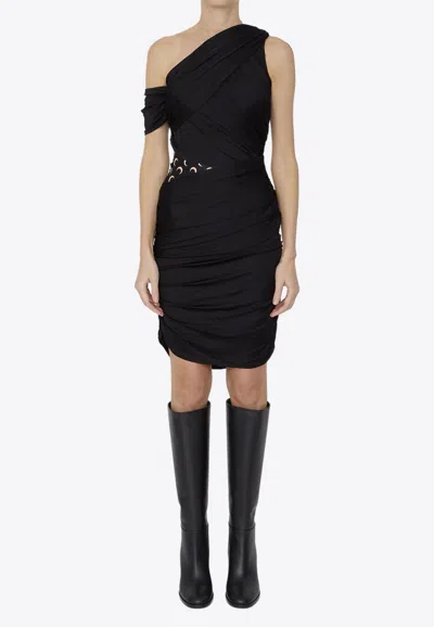 Marine Serre Shelter One-shoulder Draped Jersey Minidress In Black