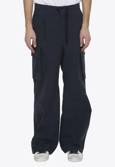 Dolce & Gabbana Logo-plaque Drawstring Cargo Trousers In Blue