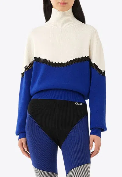 Chloé Pull Large Col Montant Femme Violet Taille S 71% Laine, 29% Cachemire In Blue