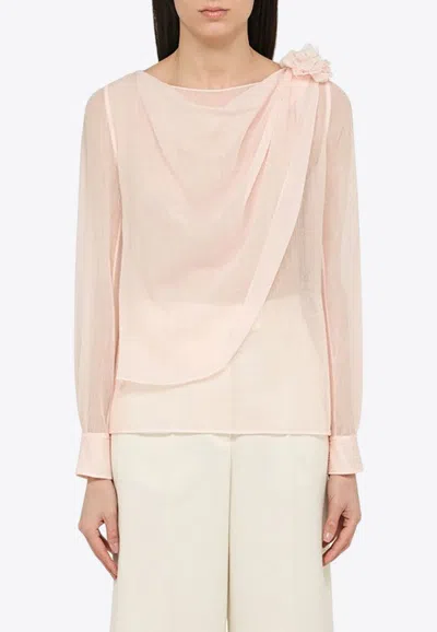 Chloé Flower-embellished Wool Blouse In Pink