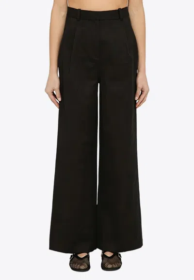 Loulou Studio Black Cotton Blend Idai Palazzo Pant In Black