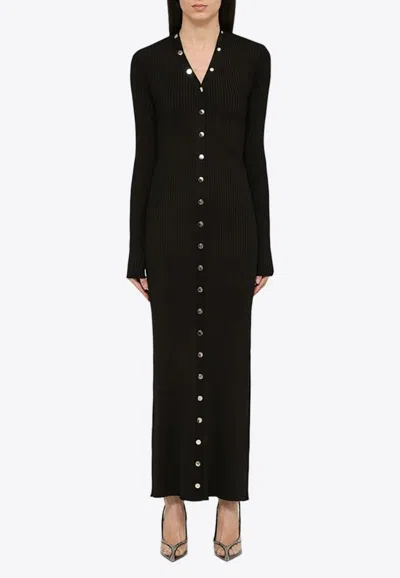 Attico Black Viscose Long Cardigan In Black