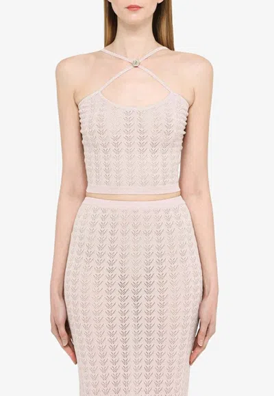 Alessandra Rich Knitted Halter Neck Top In Pink