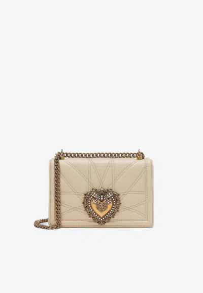 Dolce & Gabbana Medium Devotion Leather Shoulder Bag In Cream