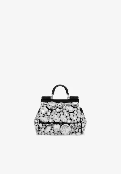 Dolce & Gabbana Mini Sicily Rhinestone-embellished Tote Bag In Black