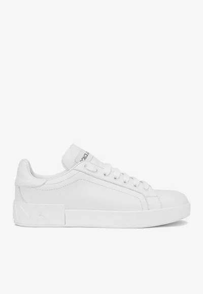 Dolce & Gabbana White Calfskin Portofino Sneakers In White