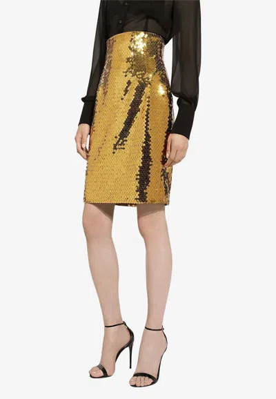Dolce & Gabbana High-waisted Sequined Midi Skirt In Gold
