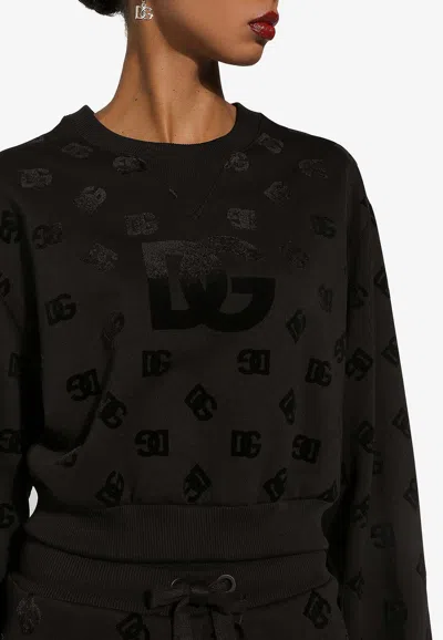 Dolce & Gabbana Logo Monogram Crewneck Sweatshirt In Black