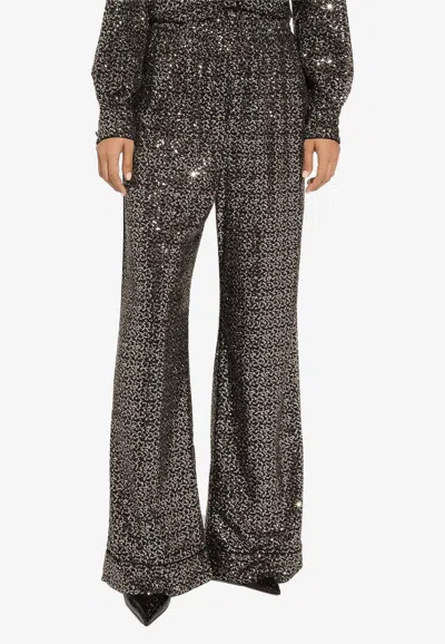 Dolce & Gabbana Sequin-embellished Wide-leg Pants In Silver