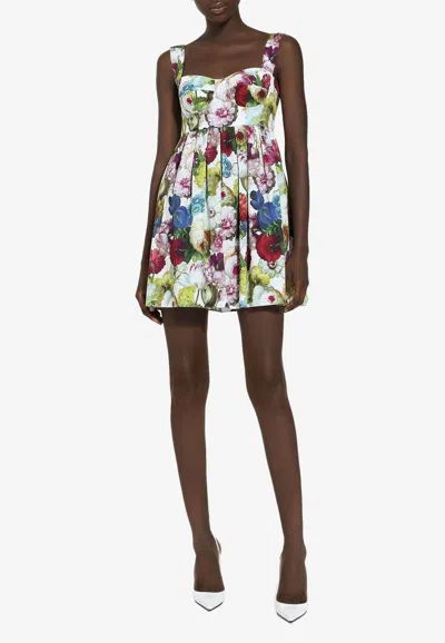Dolce & Gabbana Sicilian Patchwork Mini Flared Dress In Multicolor