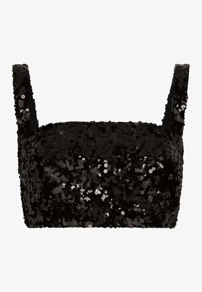 Dolce & Gabbana Sequined Crop Top With Straps In Black